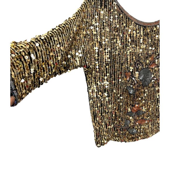 Handmade Handcrafted Beaded Floral Design Sequined Sparkly Crop Top - Picture 4 of 9